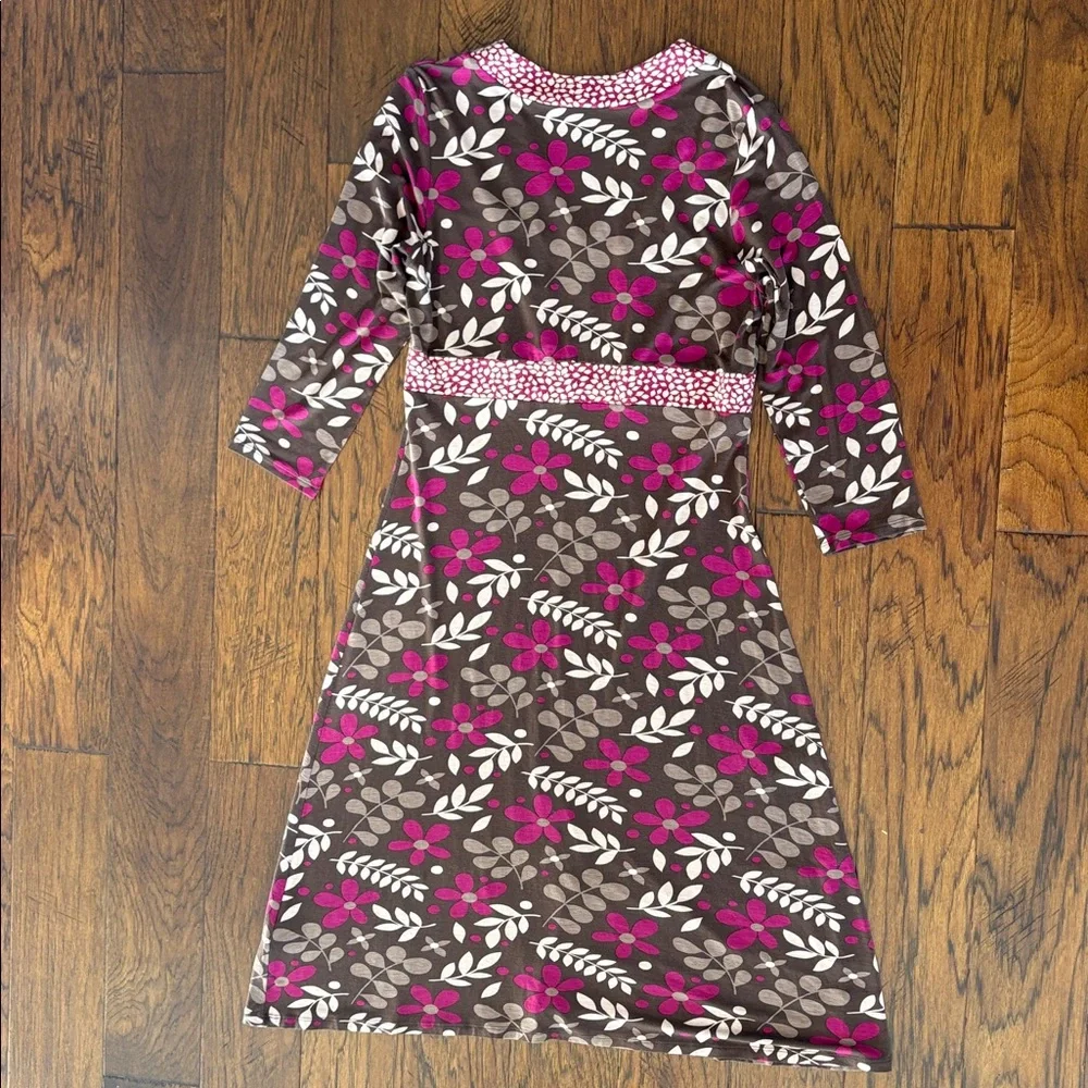Boden Women’s 16L Dress - Pink and Brown Floral 3/4 length sleeve - Picture 5 of 5